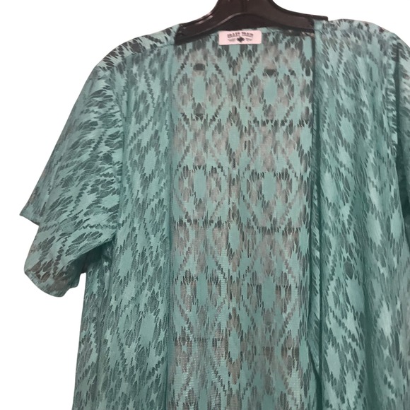 Crazy Train Teal Lace Kimono Duster Open Front Short Sleeve Western Boho OS - Picture 4 of 5